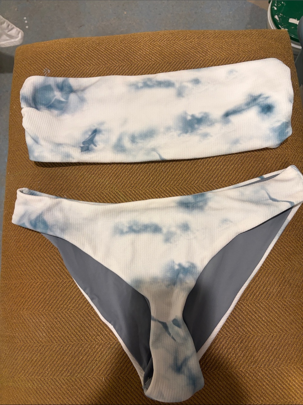 Blue Tie-Dye Bandeau Bikini Set size M